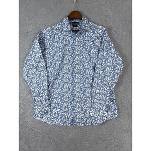 Paul Fredrick Shirt Men Large 16.5 x 36 Geometric Button Long Sleeve Flip Cuff